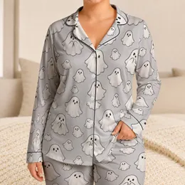 Cute Floating Ghosts For Cozy Halloween Nights And Whimsical Autumn Lounging Satin Pajamas Set
