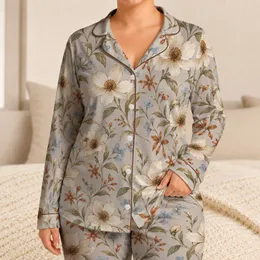 Ivory Wildflowers and Blue Blossoms for Cozy Days at Home and Relaxing Evenings Satin Pajamas Set