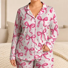 Hot Pink Ribbon Bows for Cozy Lounging and Sweet Everyday Relaxation Satin Pajamas Set