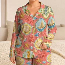 Retro Ocean Shells and Sailboats for Relaxed Coastal Evenings at Home Satin Pajamas Set
