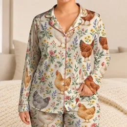 Watercolor Chickens and Wildflowers for Cozy Country Mornings and Cottagecore Gifts Satin Pajamas Set