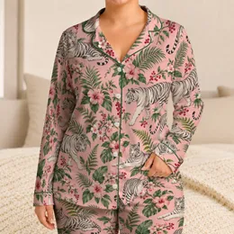 White Tigers Among Blush Orchids for Relaxed Botanical Evenings and Cozy Lounging Satin Pajamas Set