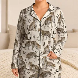 Leaping Leopard Cats for Cozy Safari Nights and Relaxed Wildcat Lounging at Home Satin Pajamas Set