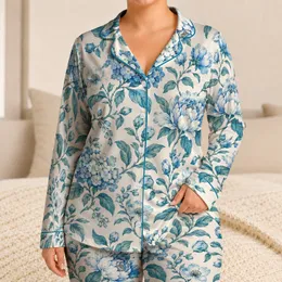 Turquoise Botanical Blooms for Relaxed Weekend Mornings and Serene Evening Lounging Satin Pajamas Set