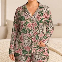 White Tiger and Blush Botanicals for Cozy Evenings and Relaxed Lounging Satin Pajamas Set