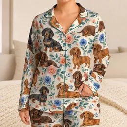 Watercolor Dachshunds and Garden Blooms for Cozy Nights and Relaxed Weekends Satin Pajamas Set