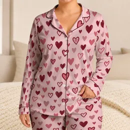 Tiny Burgundy Hearts on Blush Pink for Romantic Lounging and Cozy Nights for Her Satin Pajamas Set