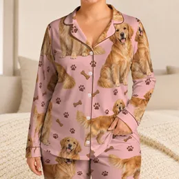 Golden Retriever Companions for Cozy Evenings and Relaxed Home Lounging Satin Pajamas Set