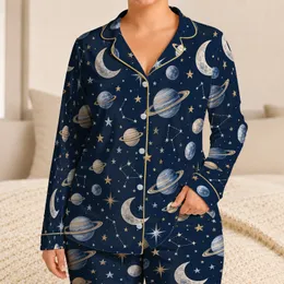 Celestial Moons and Planets for Dreamy Nighttime Lounging and Relaxation Satin Pajamas Set