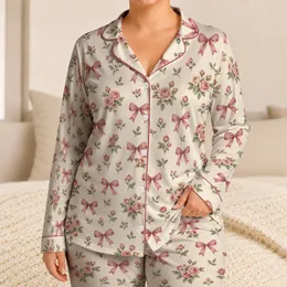 Ivory Rose Bouquets And Ribbon Bows For Cozy Evening Lounging And Relaxed Weekends Satin Pajamas Set