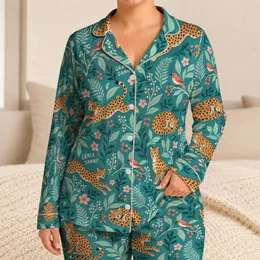Spotted Wildcats and Garden Blooms for Cheerful Summer Lounging at Home Satin Pajamas Set