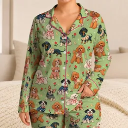 Playful Puppy Parade With Vintage Outfits for Cozy Evenings and Relaxed Lounging Satin Pajamas Set