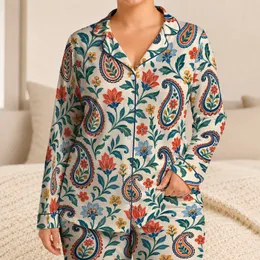 Vintage Paisley and Botanical Motifs for Relaxed Weekend Lounging and Cozy Evenings Satin Pajamas Set