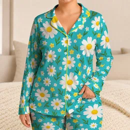 Cheerful Daisy Blooms for Bright Spring Mornings and Relaxed Everyday Style Satin Pajamas Set