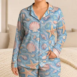Starfish And Seashells For Relaxed Coastal Days By The Shore Or At Home Satin Pajamas Set