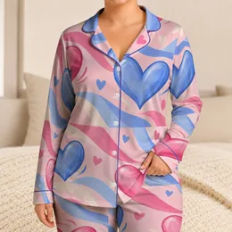 Pink And Periwinkle Heart Motifs for Cozy Romantic Lounging and Sweet Gift Giving Satin Pajamas Set