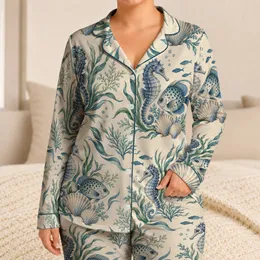 Marine Life and Seashells for Relaxed Summer Getaways and Coastal Living for Women Satin Pajamas Set