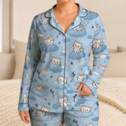 Scattered Cloud-Surfer Kittens for Cozy Spring Mornings and Relaxed Cat Lover Lounging Satin Pajamas Set