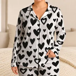 Black and White Heart Motif for Cozy Valentine Nights and Everyday Romance Satin Pajamas Set