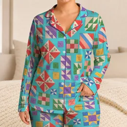 Colorful Quilted Patchwork Squares for Cozy Weekends and Relaxed Home Style Satin Pajamas Set