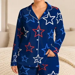 Red White And Blue Star Motif For Relaxed Evenings And Festive Weekends Satin Pajamas Set