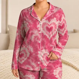 Rose Pink Tie-Dye Hearts for Cozy Weekend Lounging and Romantic Gift Giving Moments Satin Pajamas Set