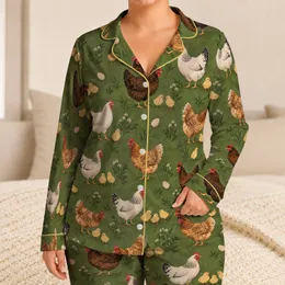 Rustic Chicken Flock and Golden Chicks for Cozy Farmhouse Lounging and Springtime Gifts Satin Pajamas Set