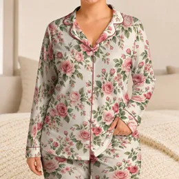 Watercolor Rose And Sage Floral Blooms For Relaxed Cozy Evenings At Home Satin Pajamas Set