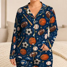 Colorful Sports Balls and Playful Goals for Cozy Game Night Fans of All Ages Satin Pajamas Set