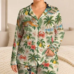 Tropical Palm Toucan Crab and Citrus Haven for Relaxed Coastal Resort Escape Days Satin Pajamas Set