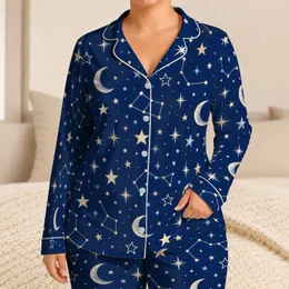 Cobalt Moon And Constellation Motifs For Cozy Stargazing Nights At Home Satin Pajamas Set