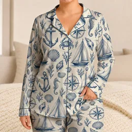 Vintage Nautical Icons for Coastal Getaways and Relaxed Seaside Living for Her Satin Pajamas Set