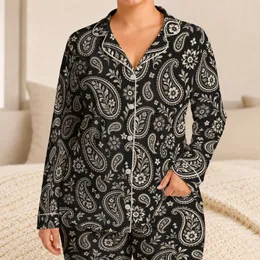 Black And Ivory Paisley Bandana Motifs for Cozy Weekend Lounging and Relaxed Evenings Satin Pajamas Set