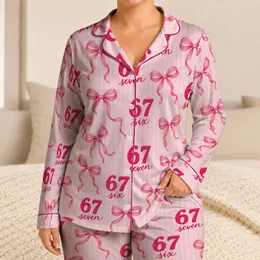 Fuchsia 67 Script Bow And Pink Stripes For Cozy Nights And Sweet Gift Giving Satin Pajamas Set