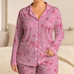 Rose Ribbon Bows and Hearts for a Sweet Romantic Evening at Home Satin Pajamas Set