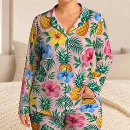 Pineapple Hibiscus And Palm Leaves For Relaxed Summer Beach Lounging And Getaways Satin Pajamas Set