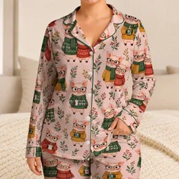 Bespectacled Pigs with Cozy Sweaters for Cute Relaxing Evenings at Home Satin Pajamas Set