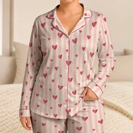 Blush Hearts And Ivory Stripes For Cozy Evenings And Relaxed Weekend Mornings At Home Satin Pajamas Set