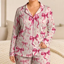 Pink Ribbon Bows for Cozy Evenings and Relaxed Lounging at Home Satin Pajamas Set