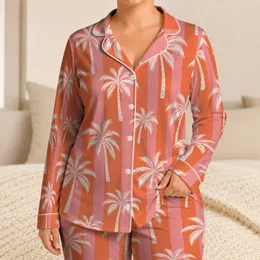 Coral Pink Palm Tree Stripes for Relaxed Tropical Beach Days and Getaways Satin Pajamas Set