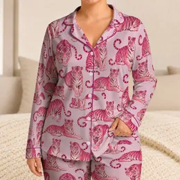 Soft Magenta Tigers for Cozy Lounge Evenings and Relaxed Weekend Mornings at Home Satin Pajamas Set
