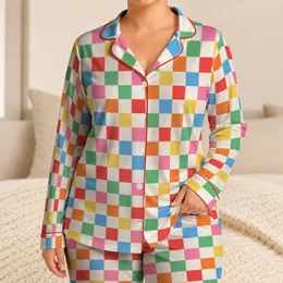Pastel Checkerboard Squares for Cozy Weekend Mornings and Relaxed At-Home Days Satin Pajamas Set
