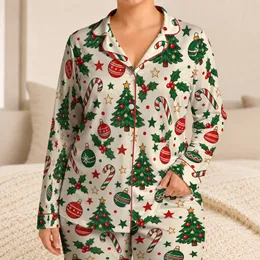 Christmas Tree Candy Cane Holly Bauble Holiday Cheer for Cozy Winter Evenings at Home Satin Pajamas Set