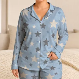 Powder Blue Ivory Stars for Cozy Nights and Relaxed Lounging at Home Satin Pajamas Set