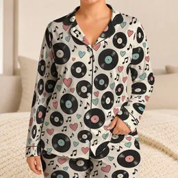 Vinyl Records and Sweet Music Notes for Cozy Nights and Relaxed Weekend Listening Gifts Satin Pajamas Set