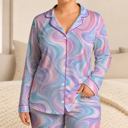 Pastel Pink Blue Marble Waves for Cozy Evening Lounging and Relaxed Weekend Comfort Satin Pajamas Set