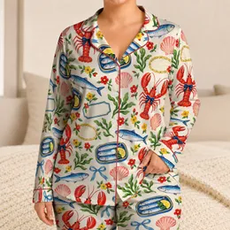 Coastal Lobsters and Sardines for Sunny Beach Getaways and Relaxed Summer Days Satin Pajamas Set