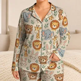 Playful Woodland Animal Faces for Cozy Home Lounging and Relaxed Weekends Satin Pajamas Set
