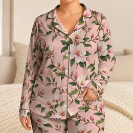 Blush Botanical Blossoms for Relaxed Coastal Lounging and Sunny Weekend Beach Escapes Satin Pajamas Set