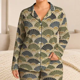Art Deco Fan Geometry for Relaxed Evenings and Cozy Weekend Lounging Satin Pajamas Set